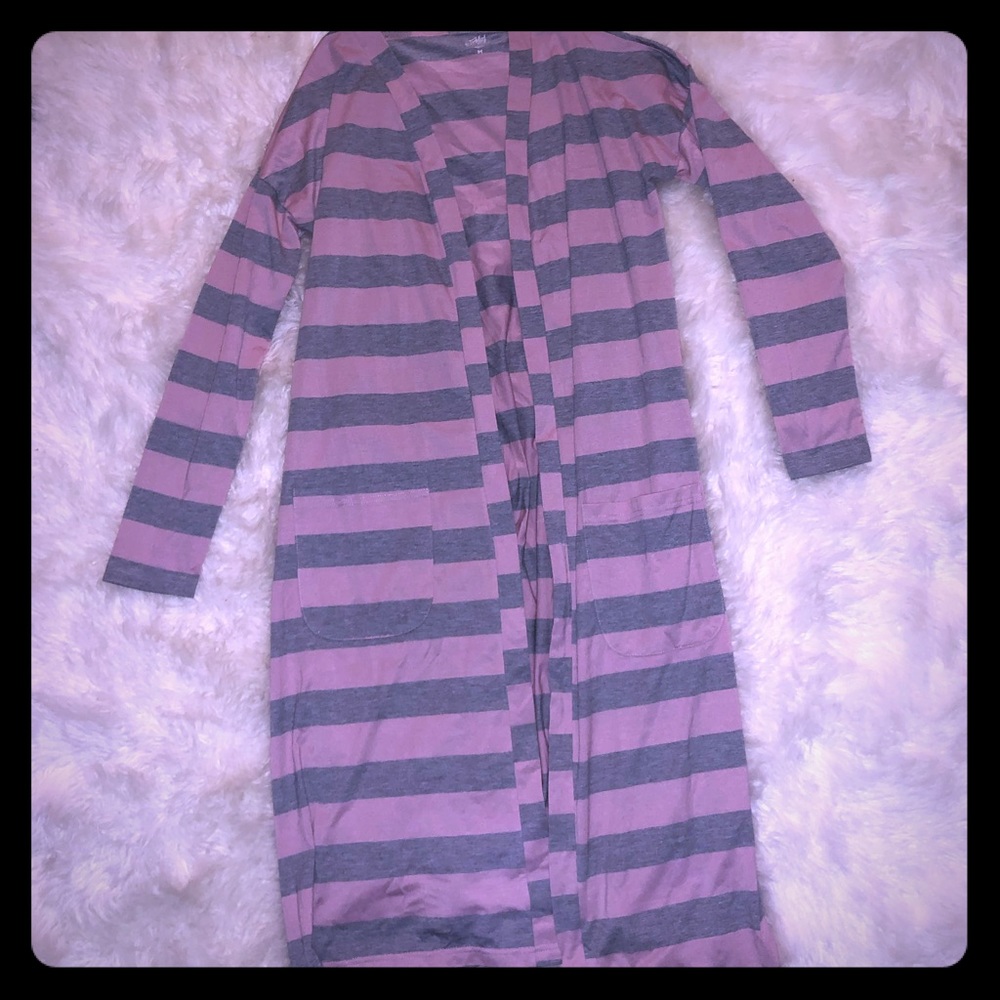 Pink & white striped cardigan